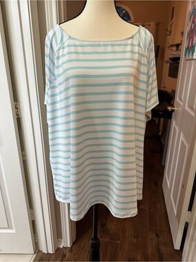 Talbots Light Turquoise and White Striped Boatneck Tee Size 3X NWOT